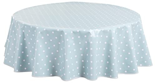 Wachstuch Tischdecke Wachstuchtischdecke Abwaschbar Rund 140cm Kleine Tupfen Entenei blau grün