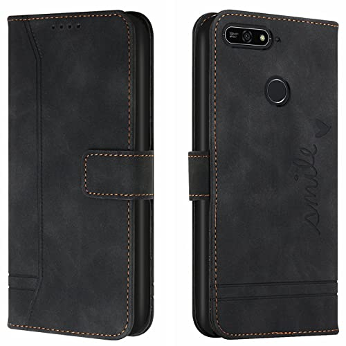 Lihondar Kompatibel mit Huawei Y6 2018 /Honor 7A Hülle, Handyhülle Huawei Y6 2018 /Honor 7A, Premium Leder Klappbar Schutzhülle Tasche Wallet mit Brieftasche Cover Flip Case Klapphülle (Schwarz)