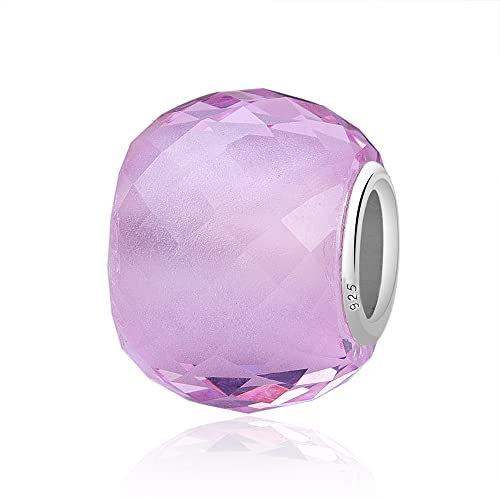 Nbsameng Glitzer Charme Perlen in Form einer Trommel aus Murano Glas Charms für Armbänder und Ketten für Damen, 927% Silber Anhänger,Rosa