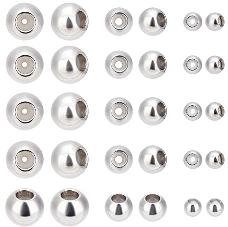 PandaHall 30 Stück Edelstahl Stopperperlen Schiebeperlen 4 mm 6 mm 8 mm Rondelle Abstandsperlen Mit Gummi Innenseite Passend Für Verstellbare Schieberkette Jeweley Armband Halskette Herstellung
