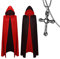Pro-Noke Halloween-Vampirumhang mit Kreuz-Halskette, schwarz-rot, wendbar, mit Kapuze, Hexenumhänge für Erwachsene oder Kinder, Halloween-Party, Zauberer, Hexe, Vampire (schwarz w/t rot, 90 cm)