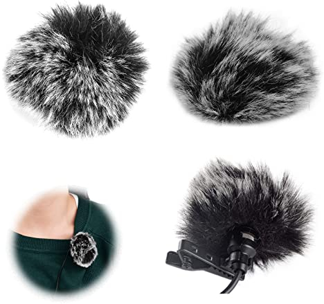 Microfono Parabrezza,Pelliccia Lavalier Microfono,Mini Filtro Antivento,Protezione Antivento in Pelliccia per Microfono,Lavalier Coprimicrofono per Mic,Lavalier Microfono(2 Pezzi,Bianco e Nero)