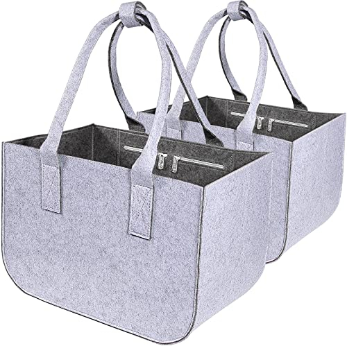 Filztasche Einkaufstasche 2Stück Filztaschen Shopper Einkaufstasche Faltbar Groß Tragetasche Shopping Bag Stabile Henkel mit Verschluss Einkaufskorb mit Innentasche Filz Tasche zum Einkaufen Kaminholz