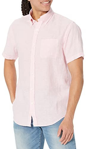 Brooks Brothers Camicia Sportiva in Lino da Uomo a Maniche Corte Tinta Unita, Rosa Pallido, L