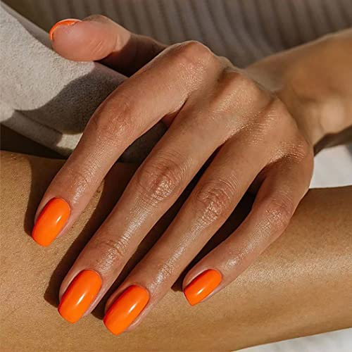 Brishow Courte Faux Ongles Couleur Pure Press on Nails Ballerine Acrylique Faux Ongles 24 pièces pour Femmes et Filles (orange)