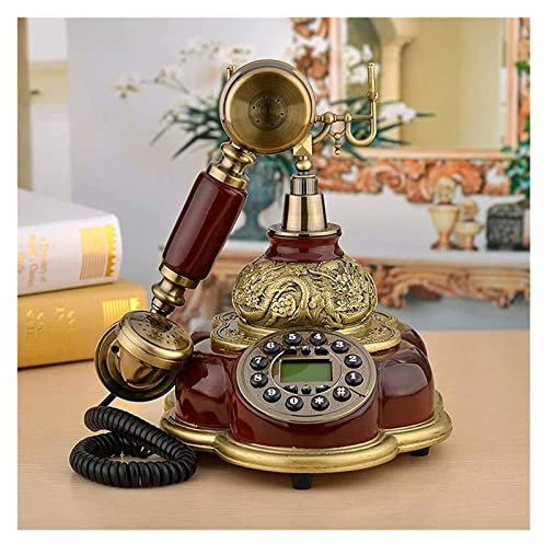 Retro Landline Telephone with Wood and Metal Body, Phones Creative European-Style Old Fixed Telephone for Home Hotel,Support SIM Card
