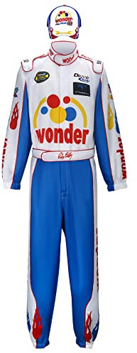 Erwachsene Ricky Bobby Racing Kostüm Overall Kappe Hut Vollanzug Set Outfit Herren Talladega Nächte Halloween Cosplay Party Requisiten (Erwachsene Blau, Small)