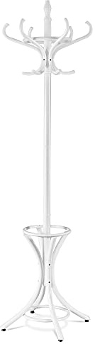 COSTWAY Coat Rack, 12 Hooks Freestanding Clothes Hat Hanger Stand with Umbrella Holder, Solid Wood Display Hall Tree Storage Organiser Unit for Home Bedroom, Hallway, Entryway and Office (White)