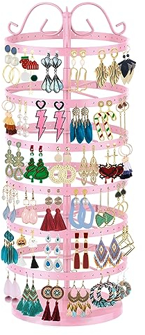 iDavosic.ly Ohrring Aufbewahrung mit 6 Etagen, Metall Ohrringständer Ohrringhalter Schmuckständer Baum 264 Löcher, Drehbar Schmuckaufbewahrung Ohrringe Jewelry Display Organizer, Rosa