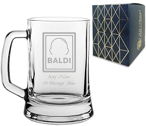 Personalised Engraved Novelty Beer Mug Tankard Stein with Baldi Design, Add a Personalised Message, Gift Box Included, Laser Engraved, Gift for Dad Grandad Colleague Retirement