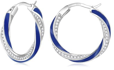 HEEYA Sterling Silber 925 Plattiert Damen Creolen Ohrringe - 18K Vergoldet Twisted Mit AAAAA Zirkonia Hypoallergen für Frauen - Silber/Rose Gold/Gold/Blau/Weiß/Schwarz/Rot 22MM