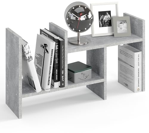 KOMTO Tischregal Schreibtisch Aufsatzregal - Regal Klein, Küchenregal Stehend für Arbeitsplatte, Desktop Bücherregal Beton | Shelf K 51-97 х 20 х 40 cm