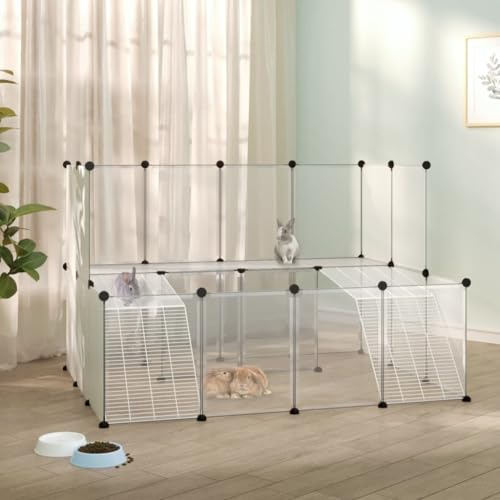 AUVYI Kleintierkäfig Transparent 143x107x93 cm Haustierkäfig Hamsterkäfig Rennmaus Käfig Kleintierkäfig Meerschweinchen Käfig Holz Zwerghamster Zubehör PP (Polypropylen), Stahl