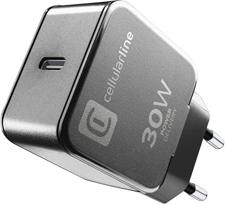 Cellularline - Caricabatterie da Rete USB-C 30W Fast Charge - Motorola, Google and other brands - Permette di caricare alla massima velocità con la carica 30W Power Delivery - Nero