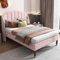 HYUB Polsterbett Einzelbett 90x200cm mit Lattenrost und Bettgestell, Stauraumbett Jugendbett mit Kopfteil, Holzlattenunterstützung, Samt Continentalbett, Stauraum unter dem Bett, Ohne Matratze, Rosa