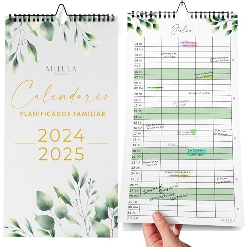 Calendario de Pared 2024/25 - Calendario Mensual - Agenda familiar Julio 2024 - dic 2025 - Calendario mensual grande 2024 2025 - Calendario familiar con planificación anual - Calendario pared