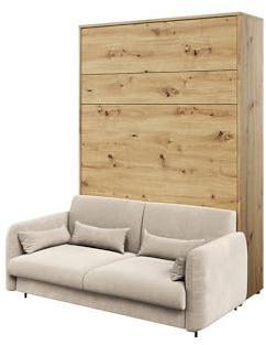 MEBLINI Schrankbett mit Sofa Bed Concept - Wandbett mit Lattenrost - Klappbett mit Schrank - Wandklappbett - Murphy Bed - BC-01-140x200cm Vertikal - Artisan Eiche/Beige