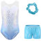 Sinoeem Gymnastikanzug Kinder Mädchen mit Haarband und Tanz Shorts, Langarm/Ärmellos Turnanzug Ballettröckchen Kleid Trikotanzug Tanz Kleid Gymnastik Dancewear (Blau-Ärmellos, 7-8 Jahr)