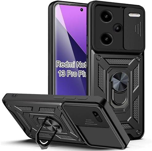 Funda Xiaomi Redmi Note 13 Pro Plus con Magnético Anillo Soporte Redmi Note 13 Pro Plus Carcasa Protección Cámara Antigolpes Proteger La Cámara Armadura Fundas Redmi Note 13 Pro Plus Case- Negro