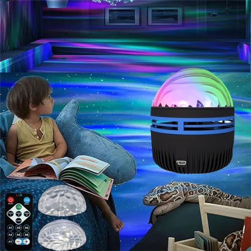BomKra 2 in 1 Northern Lights and Ocean Wave Projector with 14 Light Effects Aurora Projector LED Night Light Rechargeable Galaxy Star Projection with Remote Control for Bedroom, Game Rooms