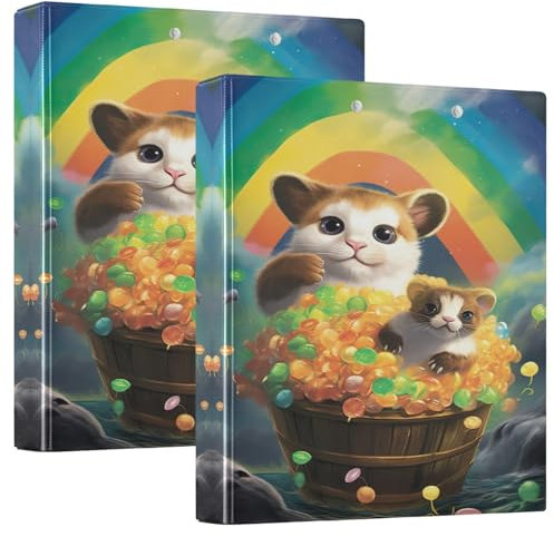 Dekorativer niedlicher Ordner mit 3 Ringen, 3,8 cm, mit rutschfestem Metallclip, für Schule, Büro, Zuhause, St. Patrick's Day, LGBT Regenbogen, 2 Stück