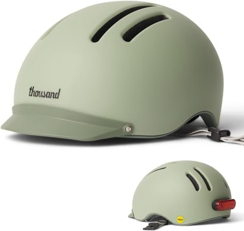 Thousand Chapter MIPS Casque de Vélo Adulte - Casque Homme & Femme, Feu Arrière LED, Casque Vélo avec Visière, Léger et Profil Bas, Certifié Sécurité Vélo, PopLock Verrouillable