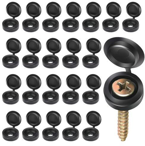 RXKFIGX 200 Piezas Tapa de Tornillo de Plástico Tapas Cubierta de Tornillo con Bisagras Plastico Tapa Tornillo Tapar Agujeros Tapones para Tornillos para Muebles Armarios Decoración (Negro)
