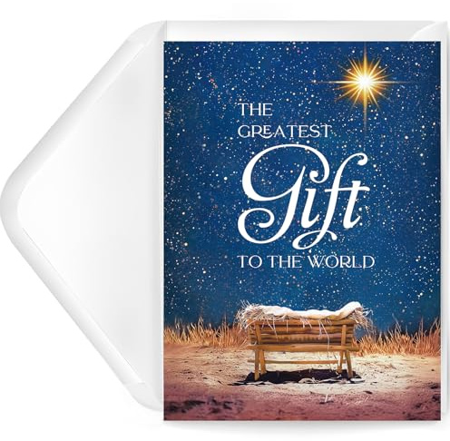 EACYART Religious Christmas Cards- Boxed Christmas Cards with Envelopes & Stickers- Bulk New Years Inspirational Cards- Pack of 18 （Greatest Gift）