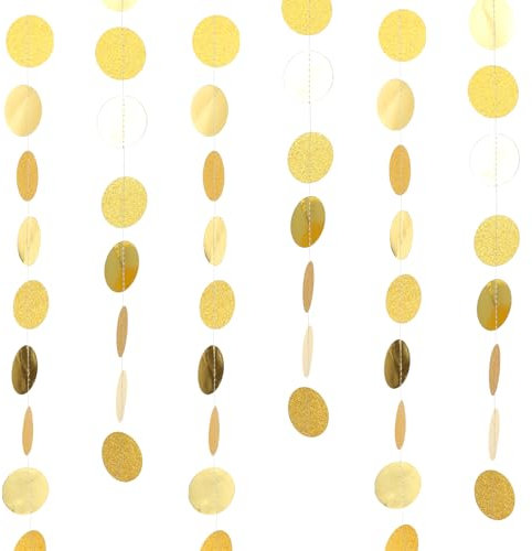 4 Stück Glitzer Runde Kreis Banner, Geburtstag Party Deko, 52 Ft Gold Glitzer Papier Circle Dots Garland für Geburtstage Karneval Jubiläen Hochzeiten Dekoration Einweihungsparty Verlobung