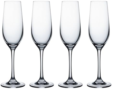 Ravenhead Kings Set of 4 Champagne Flutes 200ml | Elegant 20cl Flute Glass Set for Celebrations, Dining & Entertaining, Durable & Dishwasher Safe