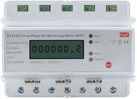 3 Phasen DIN Schienen Energiezähler, Smart WiFi Drei Phasen Zähler DIN Schiene Stromzähler 3 x 220V 10（80）A, Tuya App Fernbedienung