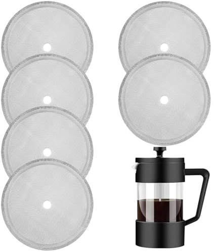 French Press Ersatzsieb, Edelstahl, wiederverwendbar, Netzfilter für 481.9 g und 340.2 g Kaffeepresse, Netzfilter für universelle 350ml / 340.2 g / 334.5 g French Press Kaffeemaschine, 6 Stück