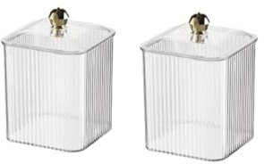 RANNYOZIO 2 Stück Acryl-Qtip-Halter, Wattestäbchen-Halter, Wattebausch-Organizer, transparent, Qtip-Spender, Glas mit Deckel, für Badezimmer, Waschtischbehälter, Aufbewahrung