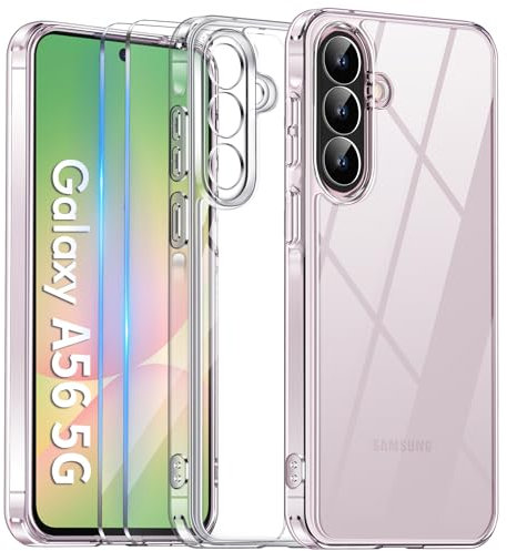 COPIKE Coque Antichoc pour Samsung Galaxy A56 5G et 2 Pièces Verre Trempé, Coque Protection Caméra Mince Anti-Jaune Anti-Rayures Housse, Transparent