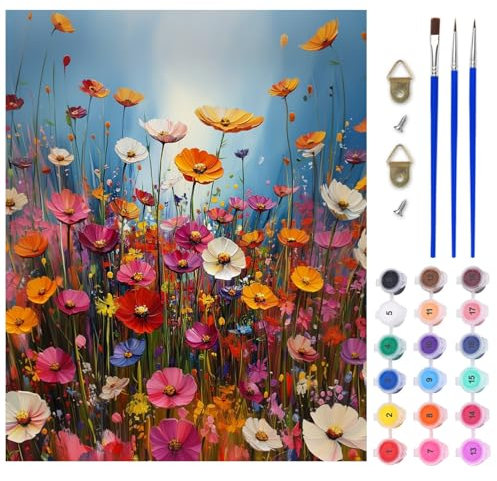 AIRDEA Fleurs Sauvages Peinture Numero Adulte, DIY Kit Activité Manuelle Peinture Acrylique, Peinture par Numero Adulte avec Pinceaux et Acryliques pour la Décoration Maison 40X50 cm (Pas de Cadre)