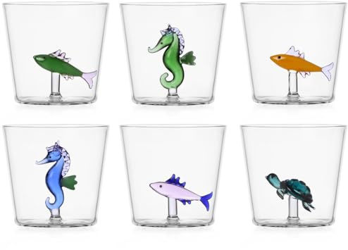 Ichendorf Milano Set di 6 Tumbler New, Collezione Marine Garden, 35 cl, Vetro Borosilicato, Fatto a Mano