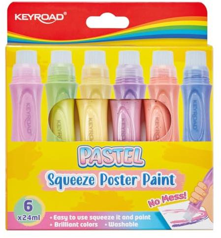 KEYROAD Plakatfarben, 6 Stück / 6 x 24 ml/Pastelltöne Farben, Malfarben in Tube, zum Ausdrücken, Box, Posterfarben Farbmix