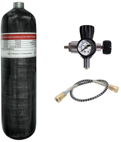 TUXING 3L 4500psi Carbon Fiber Air Tank（Empty Bottle & Paintball Fill Station with Valve Regulator Gauge for PCP Air Rifles (3L+150)