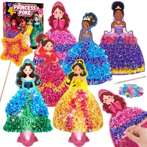 Poke Art Bastelset Kinder mit LED-Basis, Prinzessin DIY Kreativset, Schmutzfreies Basteln für Mädchen 4 5 6 7 8 9, Geschenk zum Kindergeburtstag & Geburtstag, Mädchen Spielzeug ab 9 10 11 12 Jahre