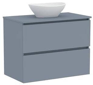 Baikal Mueble de Baño Klay. Mueble MONTADO. 2 Cajones Suspendido con Lavabo sobre Encimera. Armario de Baño. Lavabo Ceramico. 90cm Azul.