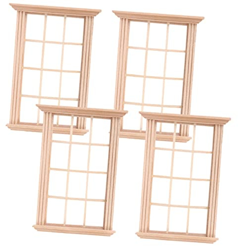 SUPVOX 4 Piezas Ventana Miniatura de Madera para Casa de Muñecas Accesorios Decorativos para Ventanas sin Color para y Decorar