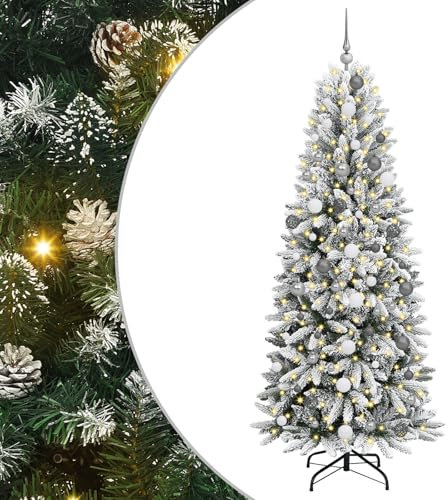 vidaXL Árbol de Navidad Artificial 210 cm PVC y Plástico y Acero y PE, Árbol de Navidad Moderno, Decorativo en Forma de Cono, Luces LED Flexibles, USB, Ideal para Interiores Festivos