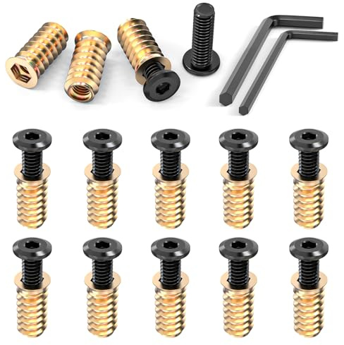 Wavanta 10Pcs M8 x 25mm Furniture Screw Nut Threaded Wood Inserts Bolt Fastener Connector Hex Socket Drive M8 x 20mm Screw-in Nuts with Wrenches
