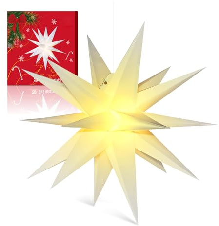 Sky angle 3D Weihnachtsstern Beleuchtet Batterie mit Timer für Fenster - 45cm Leuchtstern Stern Zum Dekorieren von Weihnachtsbaum, Weiße led Weihnachtsstern für Innenhof, Balkon Und Garten