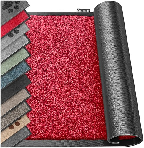 KESSER Schmutzfangmatte, Profi Fußmatte in vielen Größen, Türmatte, Teppich, Fußabtreter & Fußabstreifer, rutschfest, wetterfest, maschinenwaschbar, Haustür & Wohnungseingang,Bordeaux Rot 80x120cm