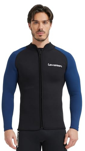 Lemorecn Combinaison de plongée en néoprène à manches longues pour homme de 3 mm pour la plongée, le surf, la natation, le kayak, la plongée avec tuba (UK2031-BLACKBLUE-S)
