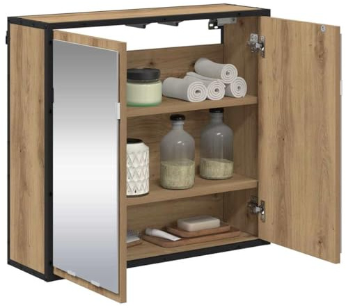vidaXL Bathroom Mirror Cabinet with Shelf Artisan oak 65 x 20 x 60 cm, Bathroom Cabinet, Wall-Mountable, Modern Storage, Compact Mirror, Ample for Toiletries, Grooming Station
