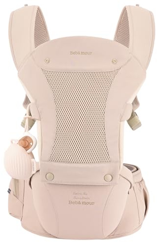 Bebamour Porte-bébé de 0 à 36 mois avec capuchon, 3 coussinets de dentition, rallonge de taille, sac de rangement et étui pour tétine (rose)