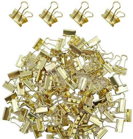 CATELL 100 Stück Foldback Klammern, 19mm Papierklammern Metall Klammer Metallklammern Klein Binder Clips Dokumentenklammer Vielzweckklammern für Notizen Schule Briefpapier Bürobedarf (Gold)