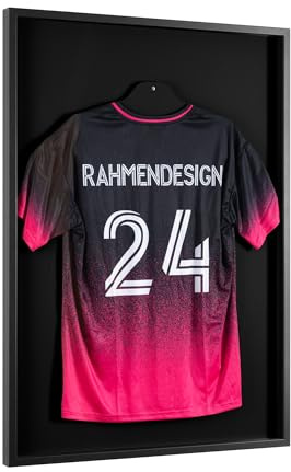 Rahmendesign24 Trikotrahmen Schwarz 70x100 mit Passepartout Schwarz – 3D Objektrahmen für Fußballtrikots – Jersey Frame mit Acrylglas & Tiefenwirkung – Sammlerrahmen